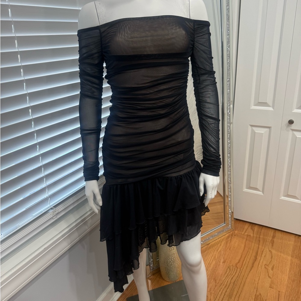 Missguided Sheer Black Off-Shoulder Dress